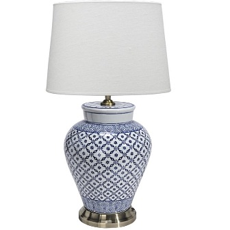 Ceramiczna lampa stołowa Feng 58cm niebieska krata